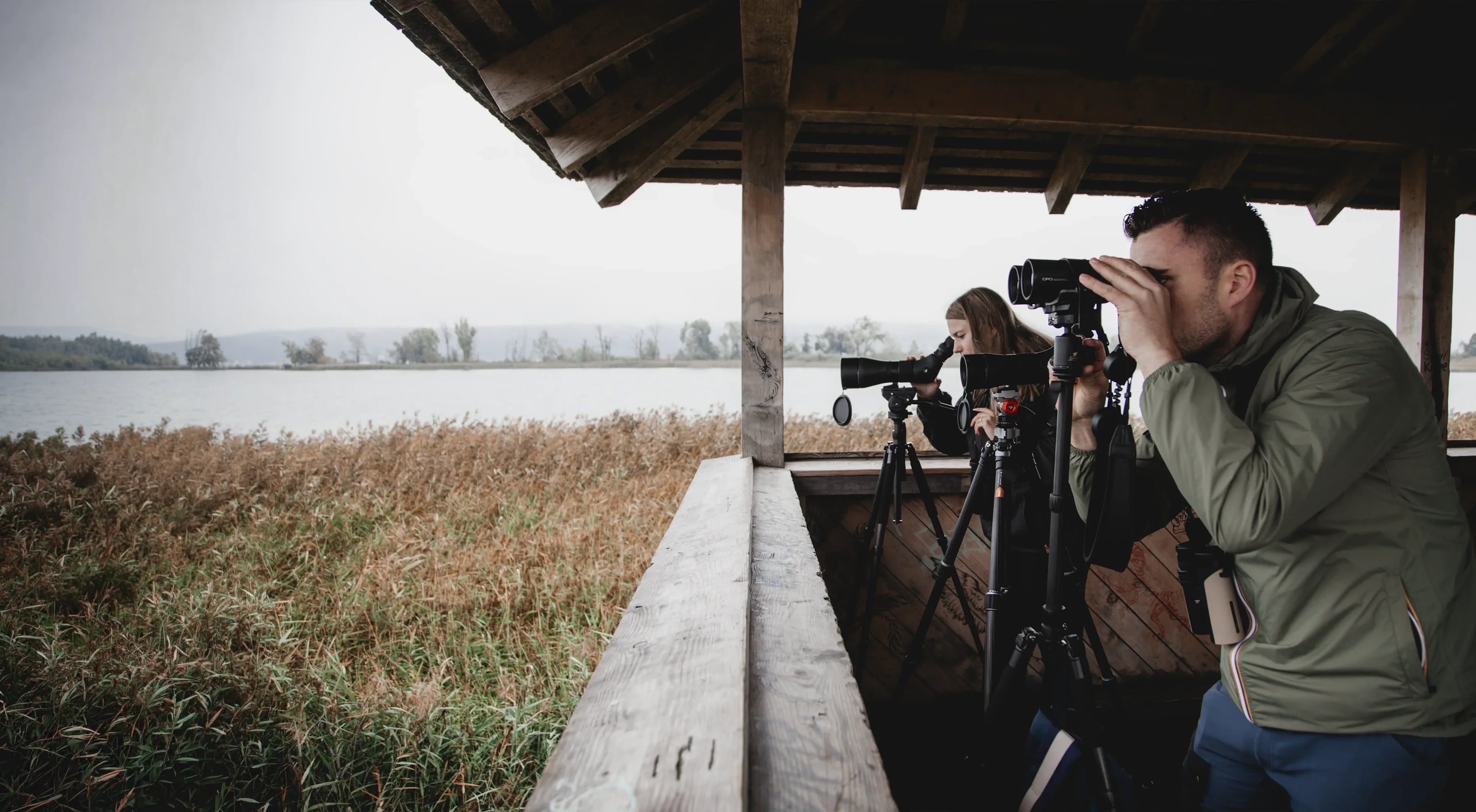 Binoculars and spotting scopes at the observation tower